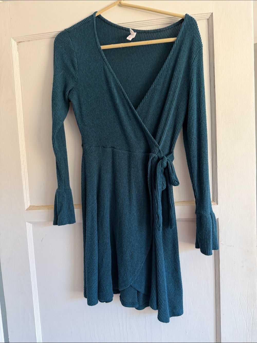 Xhilaration Teal Ribbed Wrap Dress with Tie Waist